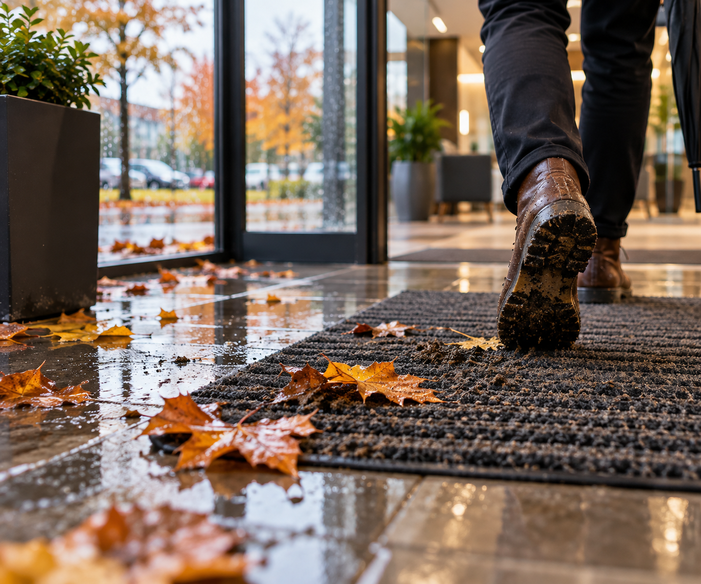 Comment garder des locaux propres en automne malgré la pluie, les feuilles et la boue en Haute-Savoie ?